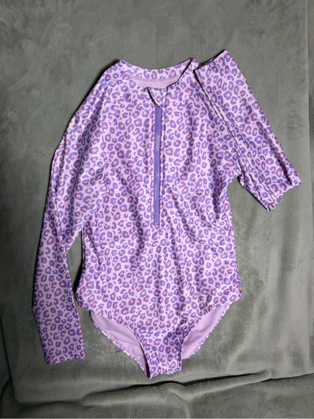 wonder nation Purple Leopard Long-Sleeve One-Piece Swim